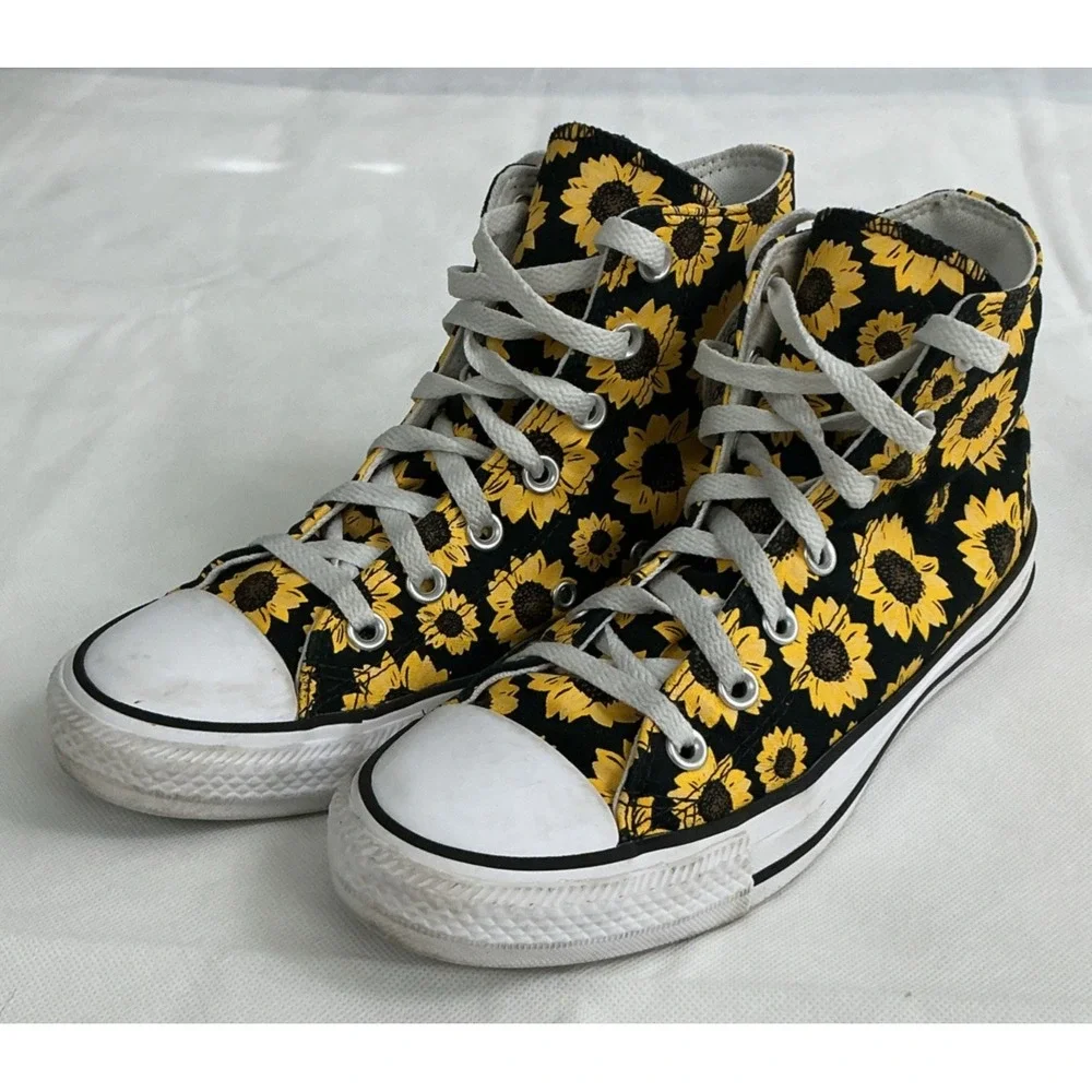 Converse Chuck Taylor All Star High Top Sunflower Sneakers Sz 7.5 Boho Festival